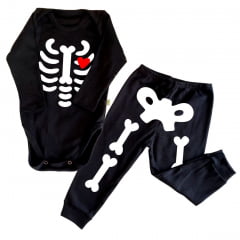 Kit Body + Calça Halloween Esqueletinho Fofo