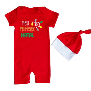 Conjunto Macacao + Touca Primeiro Natal